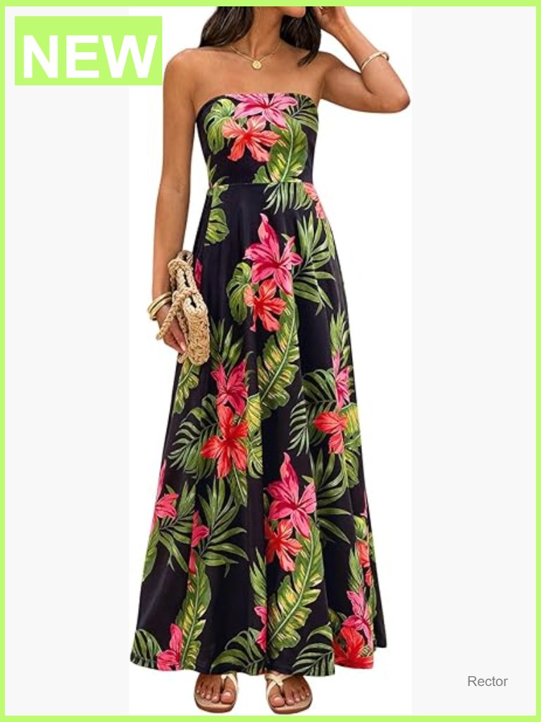 Sleeveless Floral Maxi Dress Tube Top Flowy Long Beach Vacation